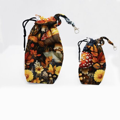 worki na smaczki grzyby w lisciach